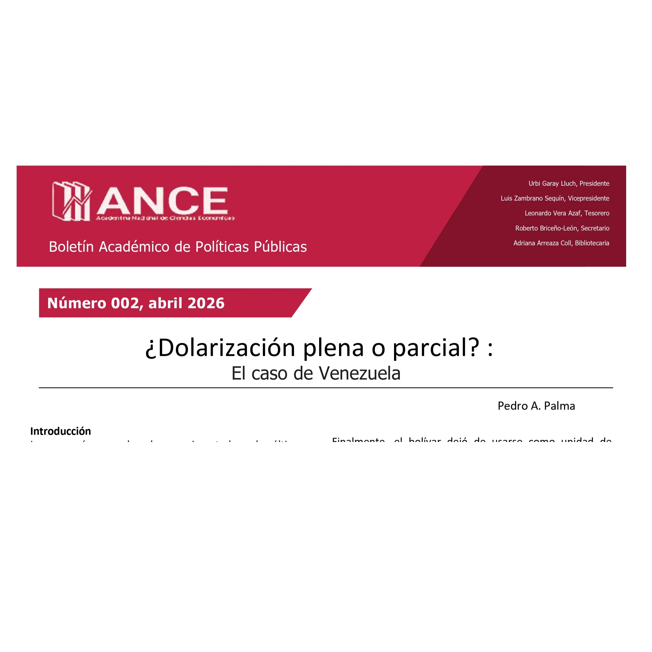¿Dolarización Plena o Parcial? El caso de Venezuela